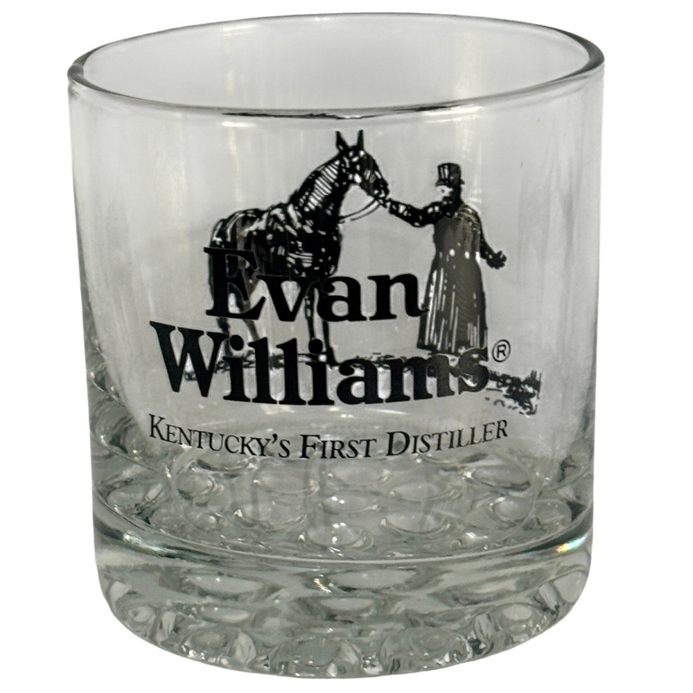 Evan Williams Bourbon Whiskey Rocks Glass Horse Graphic Clear 3.25in Glassware
